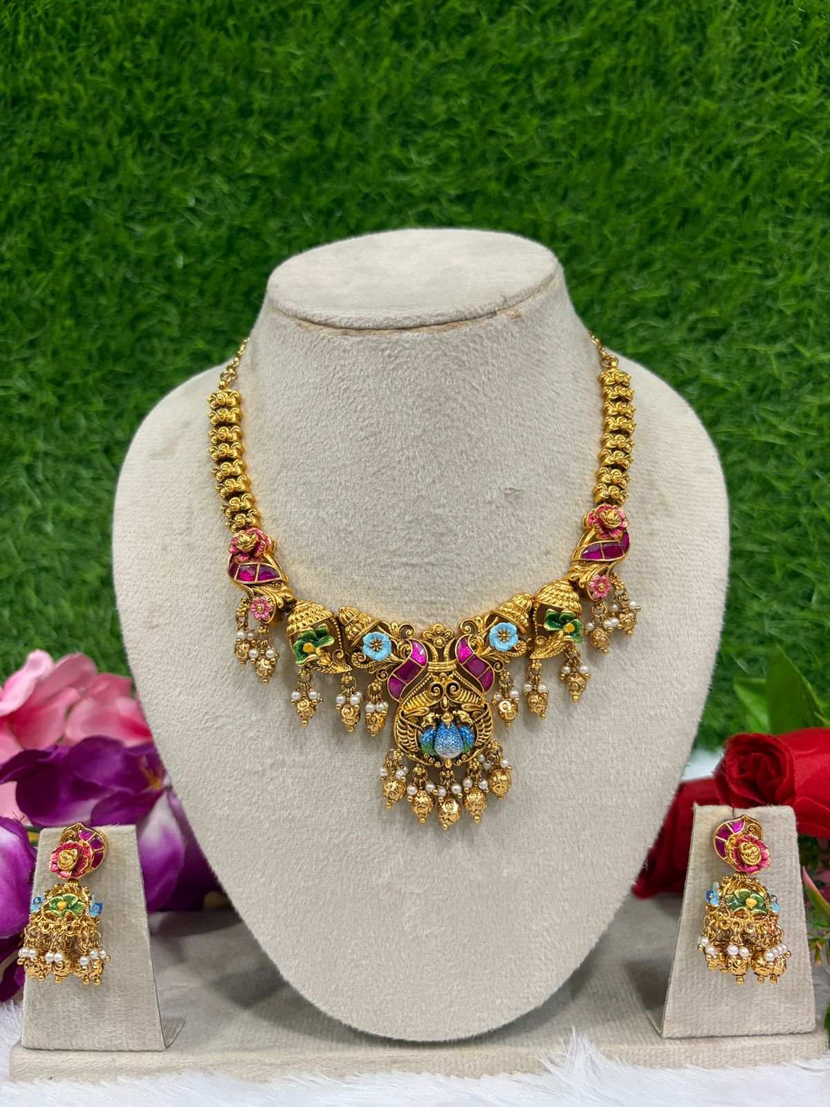 Peacock with flower necklace