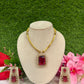 SQAURE PENDANT NECKLACE WITH EARRINGS