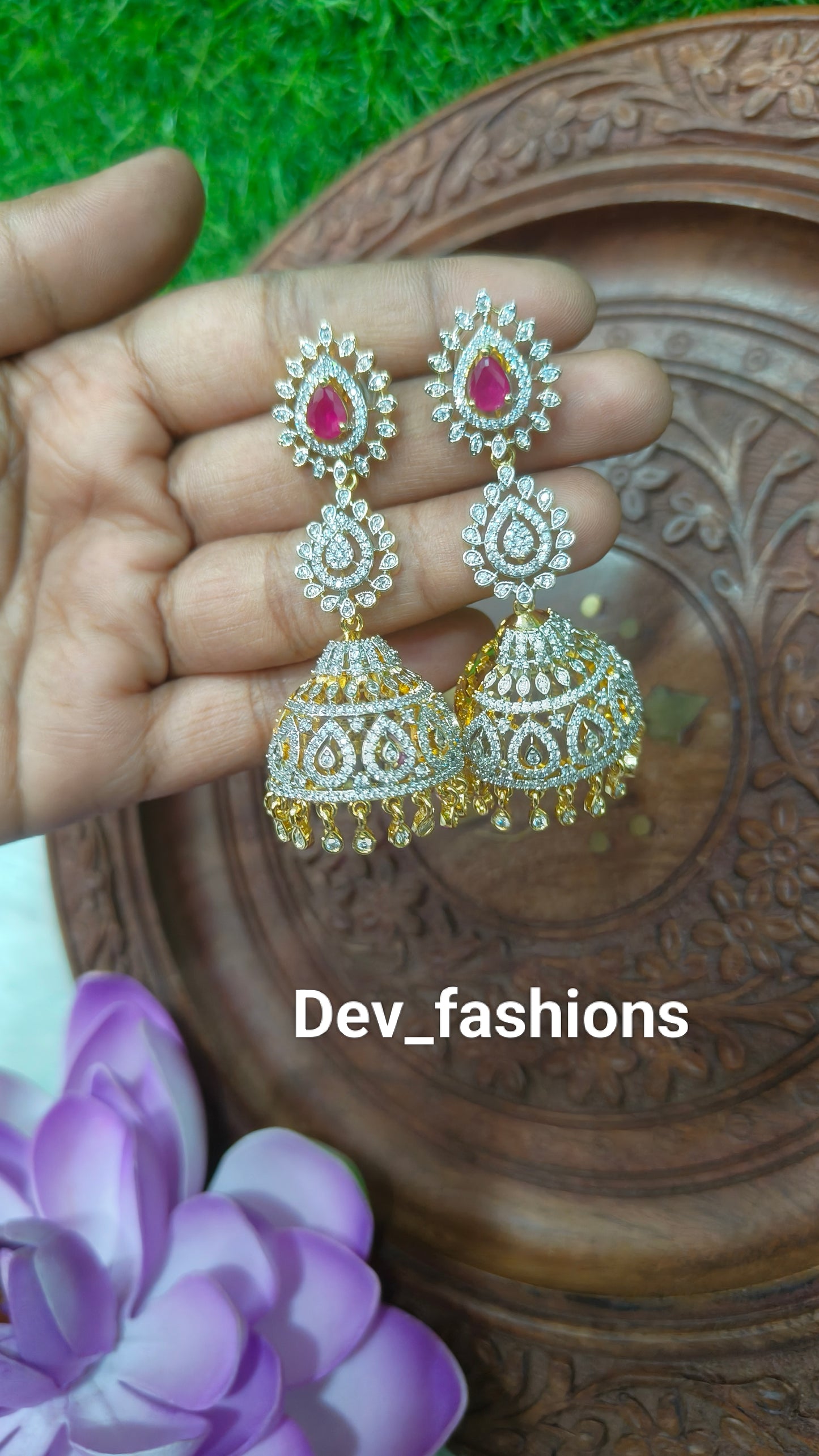 Detachable pink stone earrings