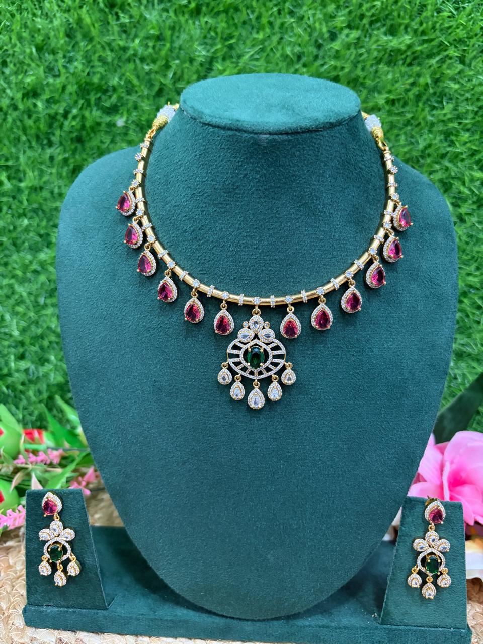 Premium ad stone necklace with drops